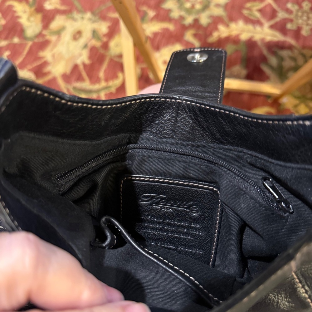 Fossil Black Pebbled‎ Leather Crossbody Bag Contrast Stitching Small Messenger - Picture 7 of 8